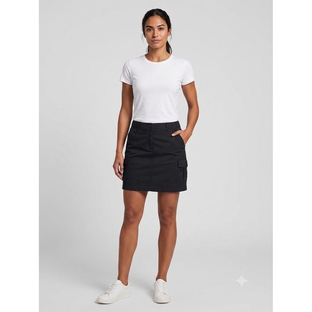 Lands' End Women's Solid Black Cargo Twill Cotton Skort Pockets Size 8